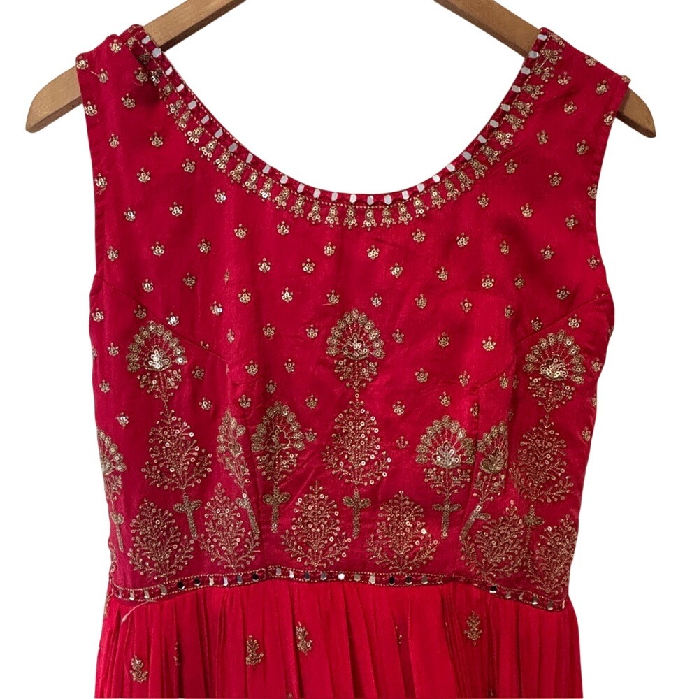 Anarkali Gown Custom Red‎ & Gold Embroidered Handcrafted Indian Formal Dress ❤️
